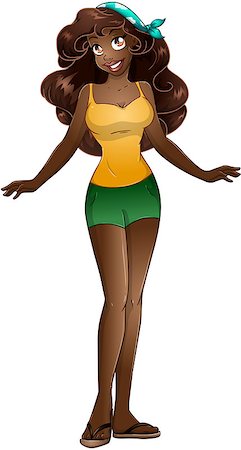 simsearch:400-07421488,k - Vector illustration of an african teenage girl in tanktop and short pants. Stock Photo - Budget Royalty-Free & Subscription, Code: 400-07421449