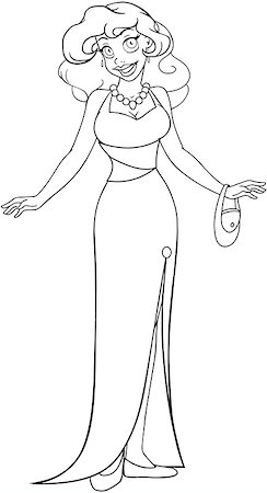simsearch:400-07421488,k - Vector illustration coloring page of an african woman in an evening dress. Stock Photo - Budget Royalty-Free & Subscription, Code: 400-07421454