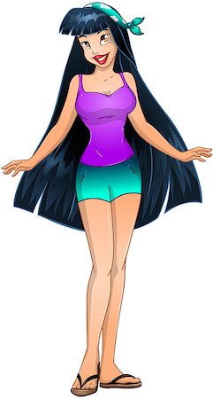 simsearch:400-07421488,k - Vector illustration of an asian teenage girl in tanktop and short pants. Stock Photo - Budget Royalty-Free & Subscription, Code: 400-07421464