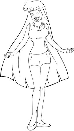 simsearch:400-07421488,k - Vector illustration coloring page of a teenage girl in tanktop and shorts. Stock Photo - Budget Royalty-Free & Subscription, Code: 400-07421465
