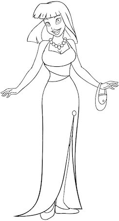 simsearch:400-07421488,k - Vector illustration coloring page of an asian woman in an evening dress. Stock Photo - Budget Royalty-Free & Subscription, Code: 400-07421469