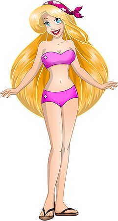 simsearch:400-07421488,k - Vector illustration of a blond woman in pink swimsuit and sandals. Stock Photo - Budget Royalty-Free & Subscription, Code: 400-07421478