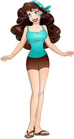 simsearch:400-07421488,k - Vector illustration of a brunette teenage girl in tanktop and short pants. Stock Photo - Budget Royalty-Free & Subscription, Code: 400-07421484