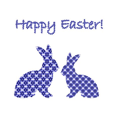 simsearch:400-07424187,k - Silhouette of two Easter bunny rabbits decorated with cornflower floral pattern. Design Easter colorful card. Vector-art illustration on a white background Photographie de stock - Aubaine LD & Abonnement, Code: 400-07421889