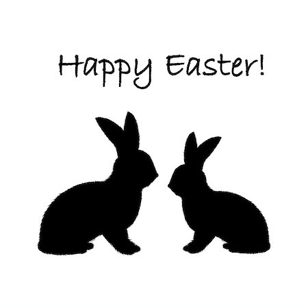 simsearch:400-07424187,k - Monochrome silhouette of two Easter bunny rabbits. Design Easter uncolored card. Vector-art illustration Photographie de stock - Aubaine LD & Abonnement, Code: 400-07421892