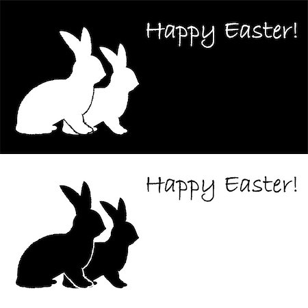 simsearch:400-07424187,k - Monochrome silhouette of two Easter bunny rabbits. Design Easter uncolored card. Vector-art illustration Photographie de stock - Aubaine LD & Abonnement, Code: 400-07421893