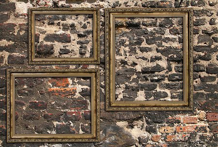 simsearch:400-07332295,k - Three wooden frames over ruined brick wall Stock Photo - Budget Royalty-Free & Subscription, Code: 400-07421912
