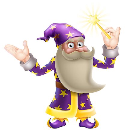 An illustration of a cartoon wizard character waving a magic wand Stock Photo - Budget Royalty-Free & Subscription, Code: 400-07421960