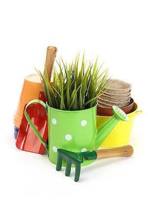 simsearch:400-05297250,k - gardening tools and grass on white background Stock Photo - Budget Royalty-Free & Subscription, Code: 400-07422778