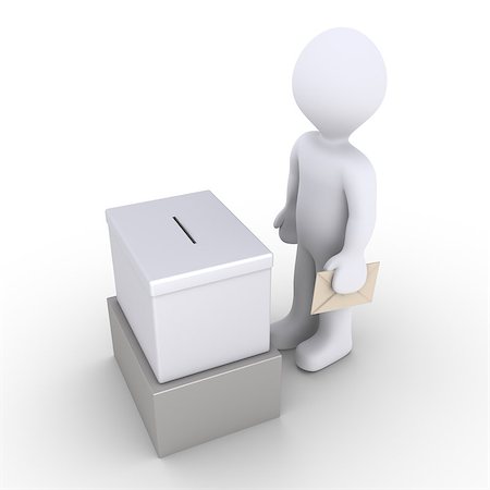 poll - 3d person holding an envelope is in front of a ballot box Stock Photo - Budget Royalty-Free & Subscription, Code: 400-07423859