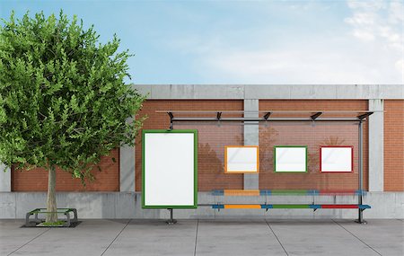 Bus stop in a urban street with blank  billboards - rendering Stock Photo - Budget Royalty-Free & Subscription, Code: 400-07430168
