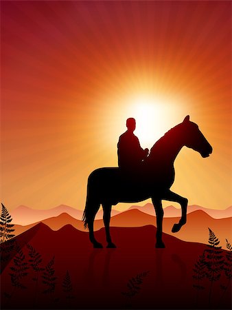 Horse and rider on sunset background Original Vector Illustration Animals on Sunset Ideal for Wildlife Nature Concepts Stock Photo - Budget Royalty-Free & Subscription, Code: 400-07444921