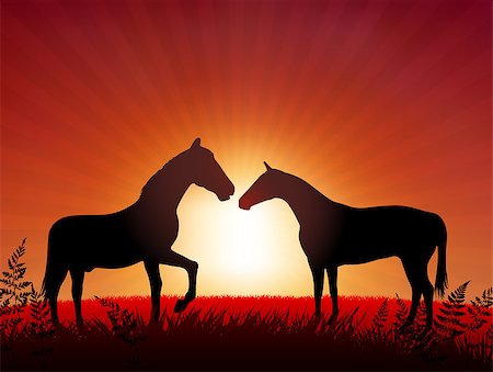 Horses on Sunset Background Original Vector Illustration Animals on Sunset Ideal for Wildlife Nature Concepts Stock Photo - Budget Royalty-Free & Subscription, Code: 400-07444923