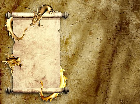 Grunge background with dragons and scrolls of old parchment Stock Photo - Budget Royalty-Free & Subscription, Code: 400-07446170