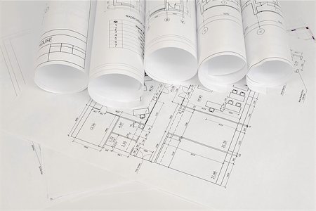 simsearch:400-06424061,k - Scrolls of architectural drawings. The desk architect Stock Photo - Budget Royalty-Free & Subscription, Code: 400-07446204