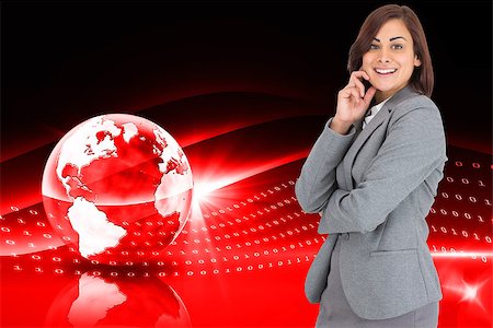 Happy businesswoman against global technology background Stock Photo - Budget Royalty-Free & Subscription, Code: 400-07447014