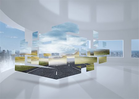 digital light building - Open road on abstract screen against bright white room with windows Stock Photo - Budget Royalty-Free & Subscription, Code: 400-07448745