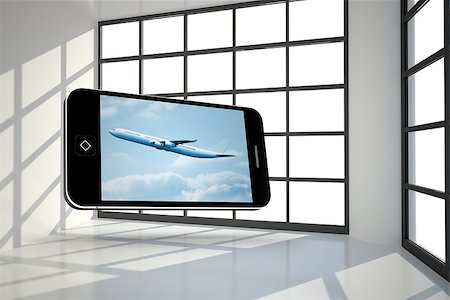 shadow plane - Airplane on smartphone screen against room with a lot of windows Stock Photo - Budget Royalty-Free & Subscription, Code: 400-07448876