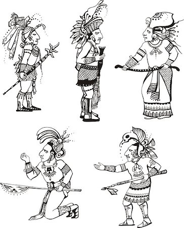 People characters in ancient maya style. Set of vector images. Stock Photo - Budget Royalty-Free & Subscription, Code: 400-07449193