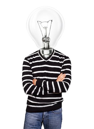 Lamp Head man in striped pullovert, looking on camera, with folded hands Stock Photo - Budget Royalty-Free & Subscription, Code: 400-07464676