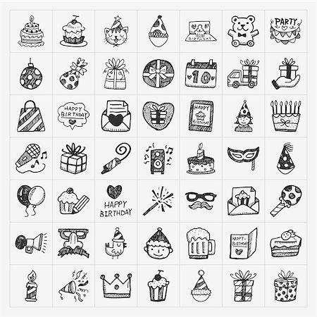 doodle birthday party icons Stock Photo - Budget Royalty-Free & Subscription, Code: 400-07463944