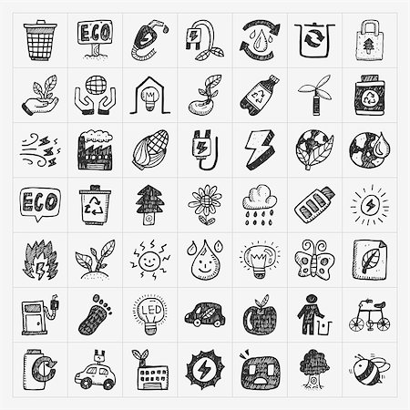 doodle eco icons Stock Photo - Budget Royalty-Free & Subscription, Code: 400-07463956
