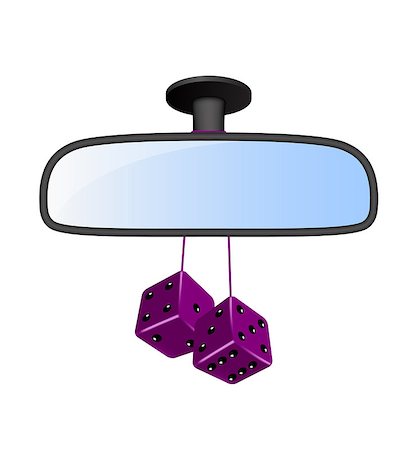 Car mirror with pair of purple dices on white background Stock Photo - Budget Royalty-Free & Subscription, Code: 400-07477362