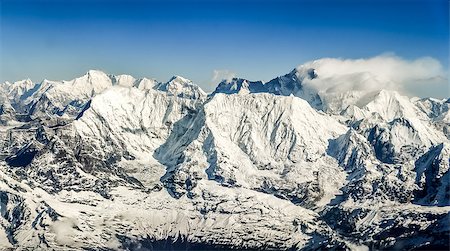 Himalayas mountains Everest range panorama aerial view with Mt. Everest, Nepal Stock Photo - Budget Royalty-Free & Subscription, Code: 400-07477620