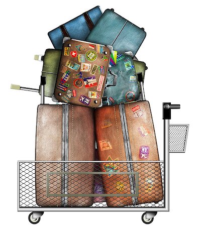 suitcase old - Cart for lugguge and bags Stock Photo - Budget Royalty-Free & Subscription, Code: 400-07479084