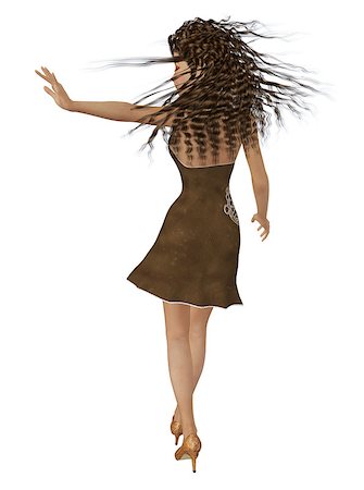 simsearch:400-06628918,k - Digital render of a beautiful brunette girl in brown dress dancing. Photographie de stock - Aubaine LD & Abonnement, Code: 400-07472921