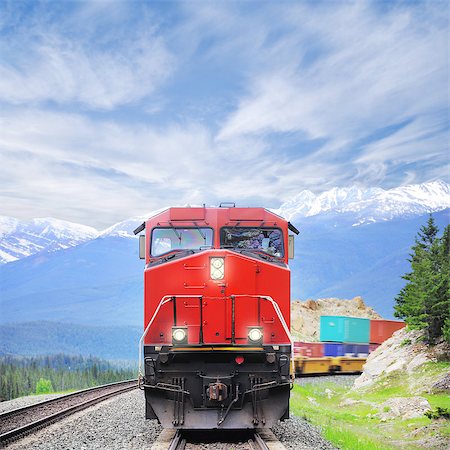 railway shipping container photos - Freight train in Canadian rockies. Jasper. Stock Photo - Budget Royalty-Free & Subscription, Code: 400-07481043