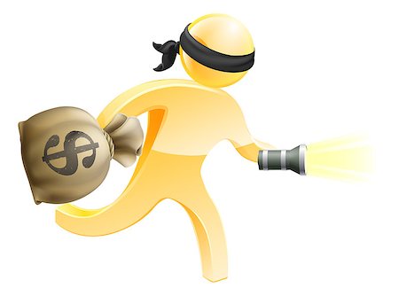 flashlight cartoon - Burglar or thief with face mask running off with a big sack of money and a torch or flashlight Stock Photo - Budget Royalty-Free & Subscription, Code: 400-07481133