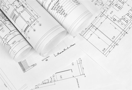 simsearch:400-06424061,k - Scrolls of architectural drawings. The desk architect Stock Photo - Budget Royalty-Free & Subscription, Code: 400-07481222