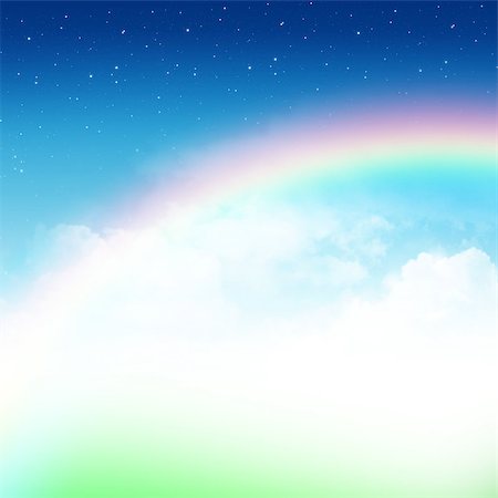 simsearch:400-06141235,k - Cloudy blue sky with rainbow and stars abstract background Stock Photo - Budget Royalty-Free & Subscription, Code: 400-07481651