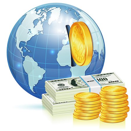 simsearch:400-06737278,k - Global Financial Concept with Money and Earth, vector icon isolated on white Stock Photo - Budget Royalty-Free & Subscription, Code: 400-07499174