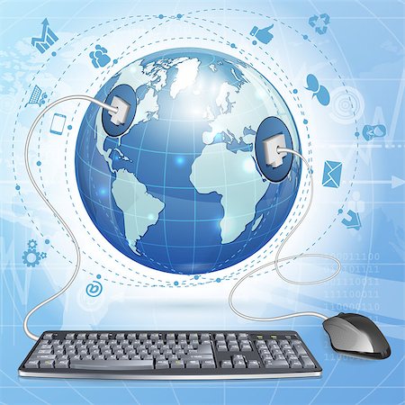 simsearch:400-06737278,k - Mouse and Keyboard Connected to Earth with Internet Icons, vector illustration on abstract background Stock Photo - Budget Royalty-Free & Subscription, Code: 400-07499173
