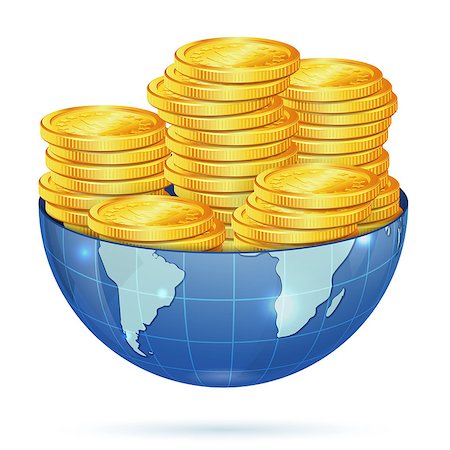 Global Business Concept - Earth with Gold Coins, vector isolated on white background Photographie de stock - Aubaine LD & Abonnement, Code: 400-07499187