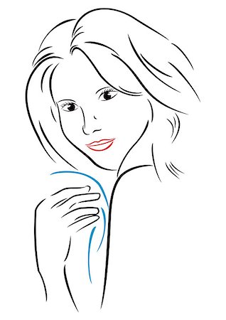 pretty girls face line drawing - Beautiful female with long hair at sketch Stock Photo - Budget Royalty-Free & Subscription, Code: 400-07499246