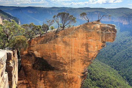 Hanging Rock in the Blue Mountains Australia.  You have to jump the crack at your own risk to gain access to this magnificent and narrow sandstone rock as it is detached from the main cliff Stock Photo - Budget Royalty-Free & Subscription, Code: 400-07505707