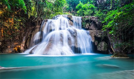 Deep forest waterfall at Huay Mae Khamin, Kanchanaburi Province, Thailand Stock Photo - Budget Royalty-Free & Subscription, Code: 400-07505751