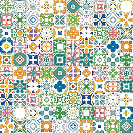 Seamless mosaic pattern made of colorful traditional illustrated tiles Stock Photo - Budget Royalty-Free & Subscription, Code: 400-07506059