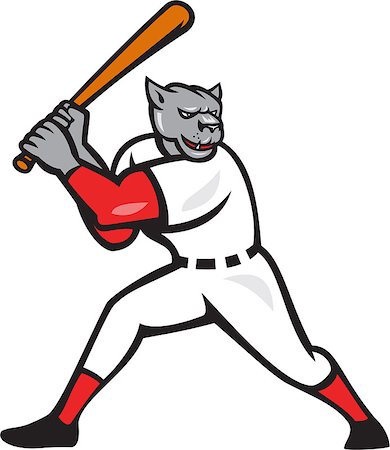 Illustration of a black panther baseball player batter hitter batting viewed from side done in cartoon style isolated on white background. Stock Photo - Budget Royalty-Free & Subscription, Code: 400-07507831