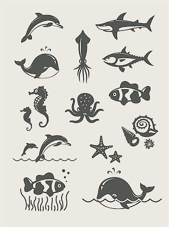 Ocean and sea fishes.Set of simple icons Eps8 vector illustration Stock Photo - Budget Royalty-Free & Subscription, Code: 400-07508926