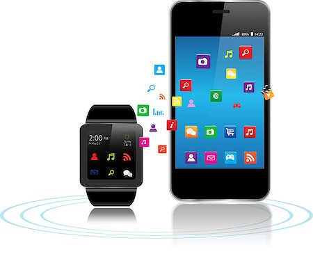 Black  Touchscreen Smartphones with colorful Application Icons sharing Photographie de stock - Aubaine LD & Abonnement, Code: 400-07509396