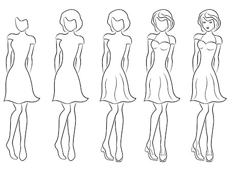 simsearch:400-08573669,k - Sequence of hand drawing creation a beautiful women vector contour with five steps. Model of each stage can be used as a self-contained image Stock Photo - Budget Royalty-Free & Subscription, Code: 400-07509648