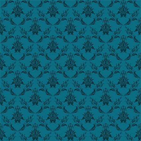 simsearch:400-05879441,k - Damask seamless floral pattern. Royal wallpaper. Floral ornaments on a blue background. Vector illustration. Stock Photo - Budget Royalty-Free & Subscription, Code: 400-07503717