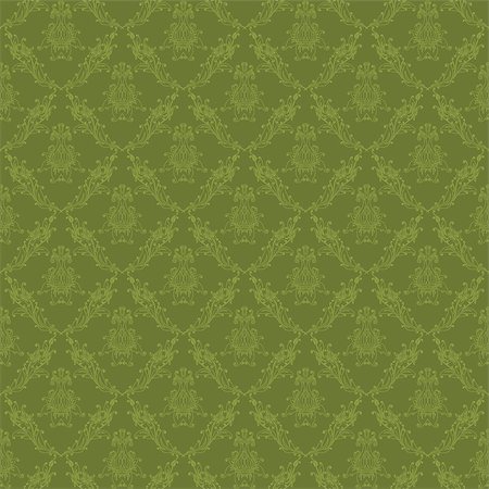 simsearch:400-05888512,k - Damask seamless floral pattern. Royal wallpaper. Floral ornaments on a green background. Vector illustration. Stock Photo - Budget Royalty-Free & Subscription, Code: 400-07503719