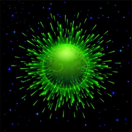 simsearch:400-07550284,k - Space background with bursting green planet in universe Photographie de stock - Aubaine LD & Abonnement, Code: 400-07516406
