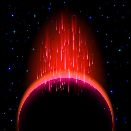 simsearch:400-07516434,k - Space background. Dark planet with red radiance and star shower Stock Photo - Budget Royalty-Free & Subscription, Code: 400-07516434
