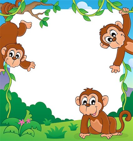 Monkey thematic frame 1 - eps10 vector illustration. Stock Photo - Budget Royalty-Free & Subscription, Code: 400-07516555